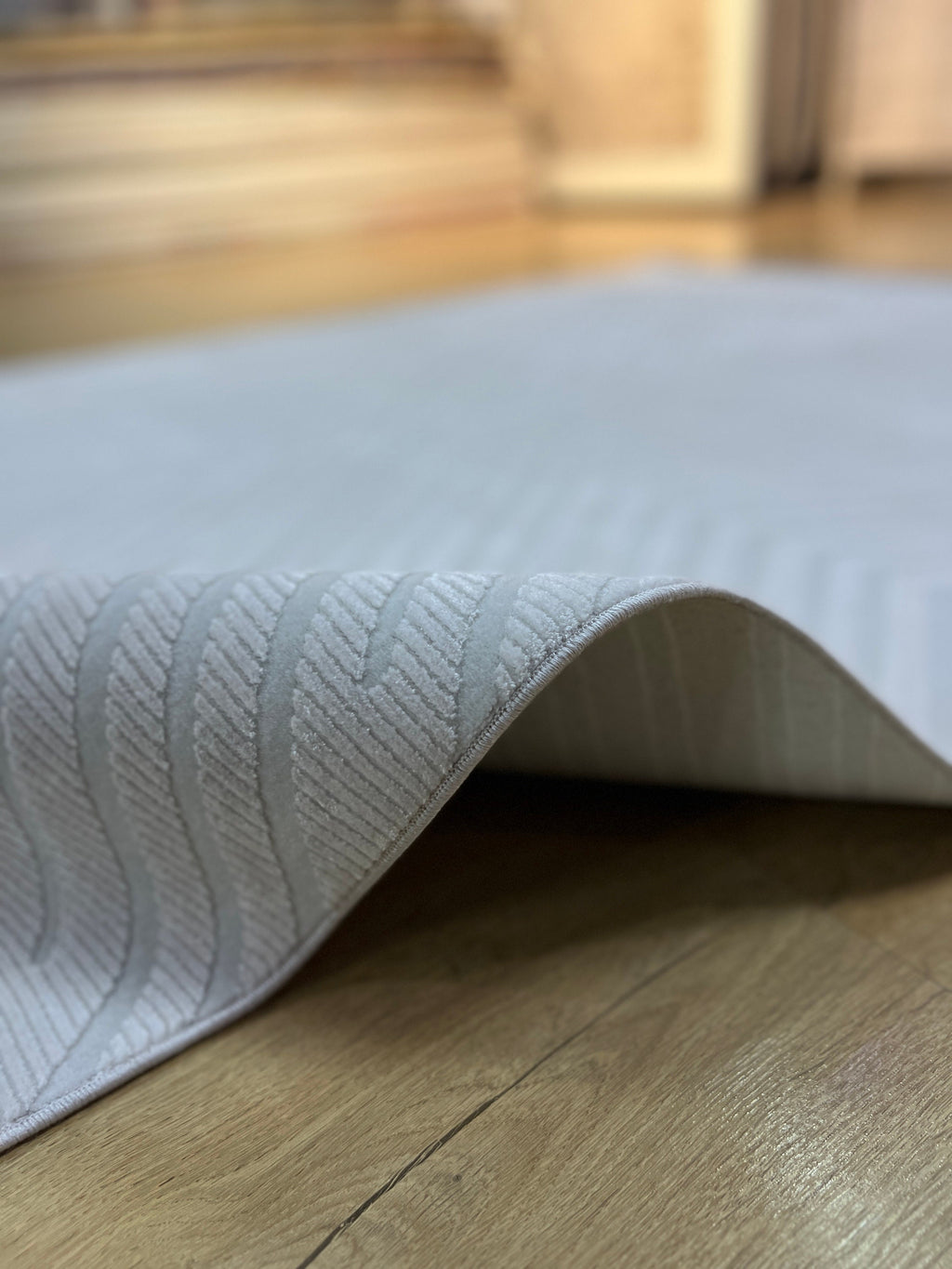 Cream Gray Bamboo Acrylic Rug, Turkish Modern Design, 5x8 ft