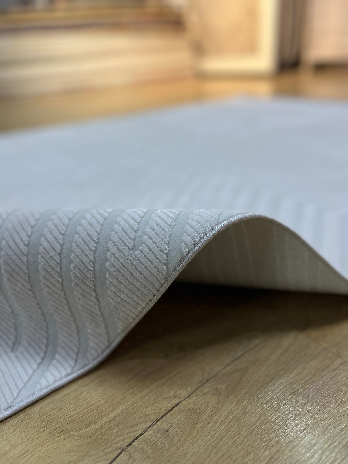 Cream Gray Bamboo Acrylic Rug, Turkish Modern Design, 5x8 ft
