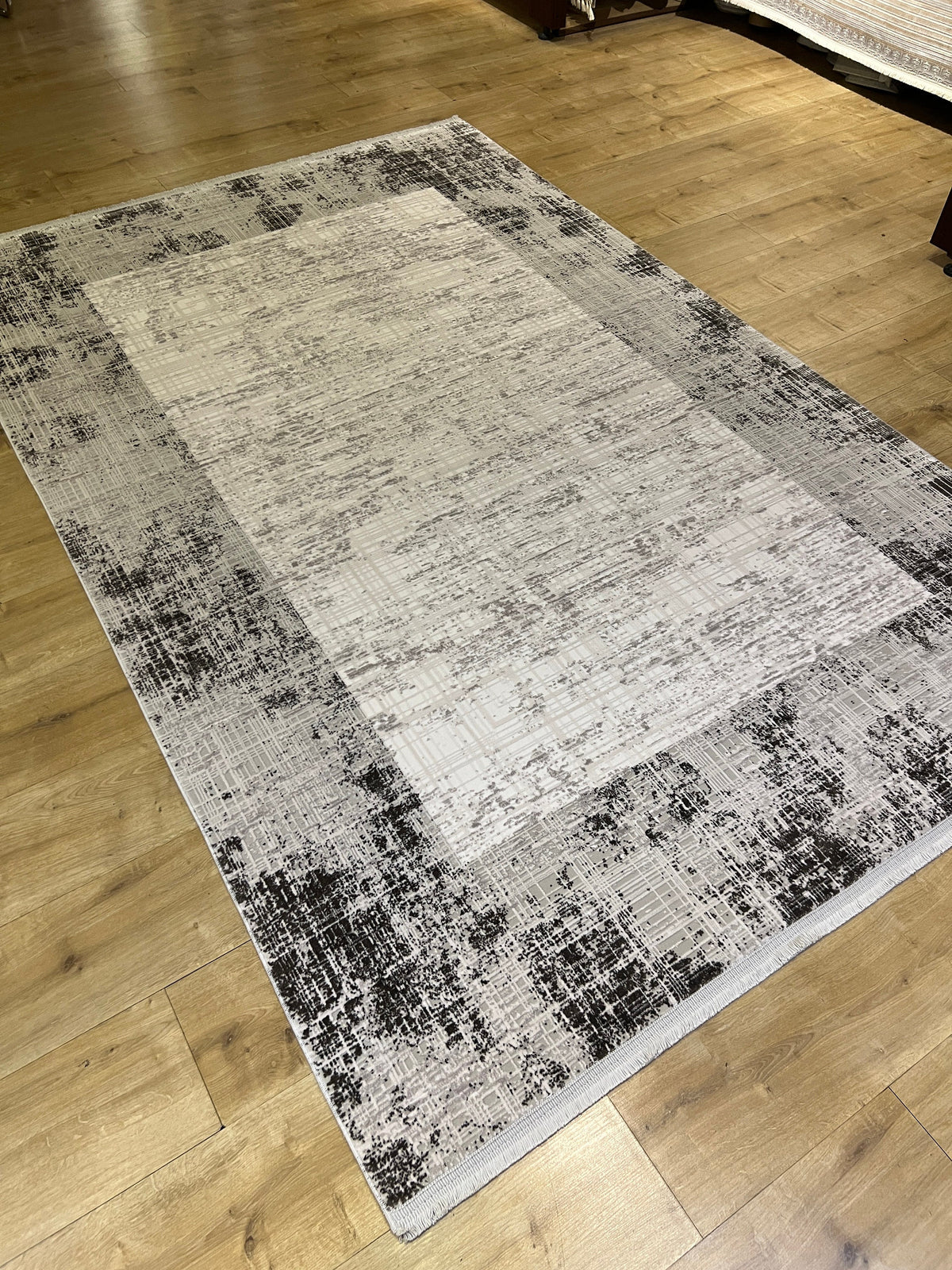 Gray and White Bamboo Rug 5x8 ft, Modern Style