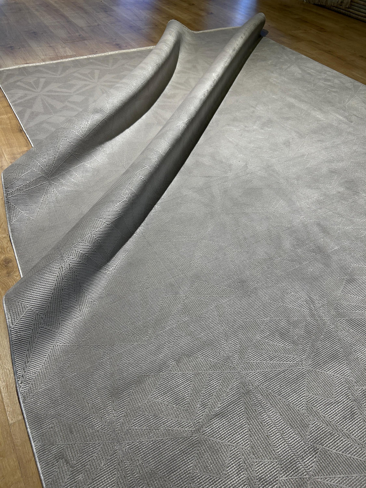 7x10 ft Gray Bamboo Rug, Geometric Striped Modern Area Rug