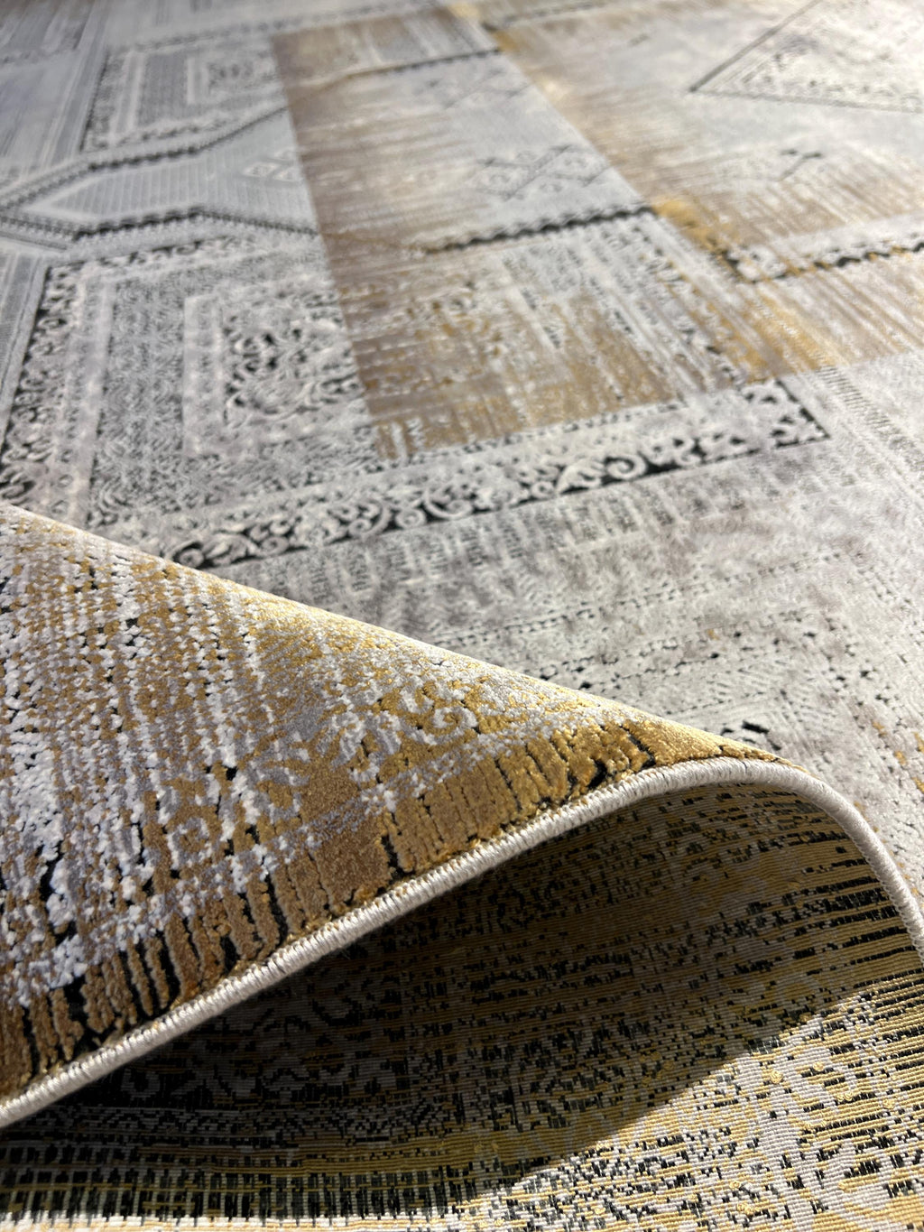 8x11 ft Gray Yellow Geometric Bamboo Rug with Ethnic Patterns, Modern Natural Carpet