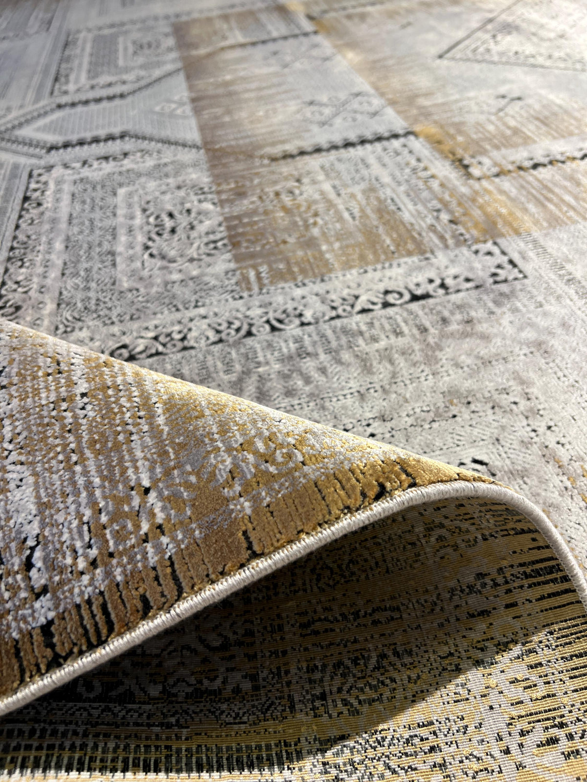 8x11 ft Gray Yellow Geometric Bamboo Rug with Ethnic Patterns, Modern Natural Carpet