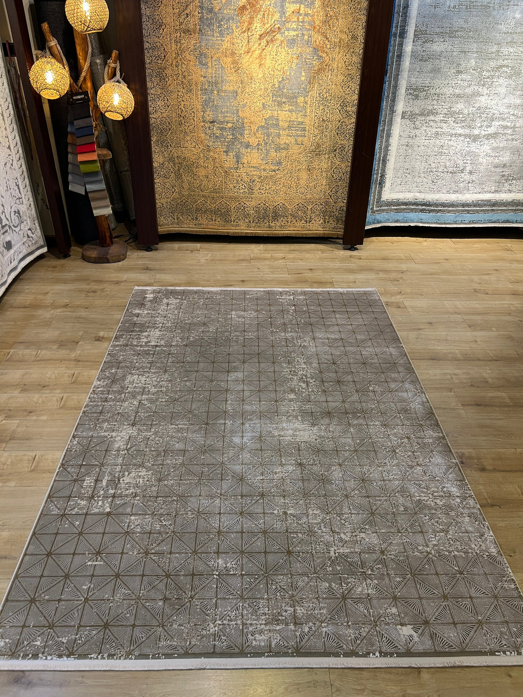5x8 ft Gold Beige Geometric Modern Bamboo Area Rug