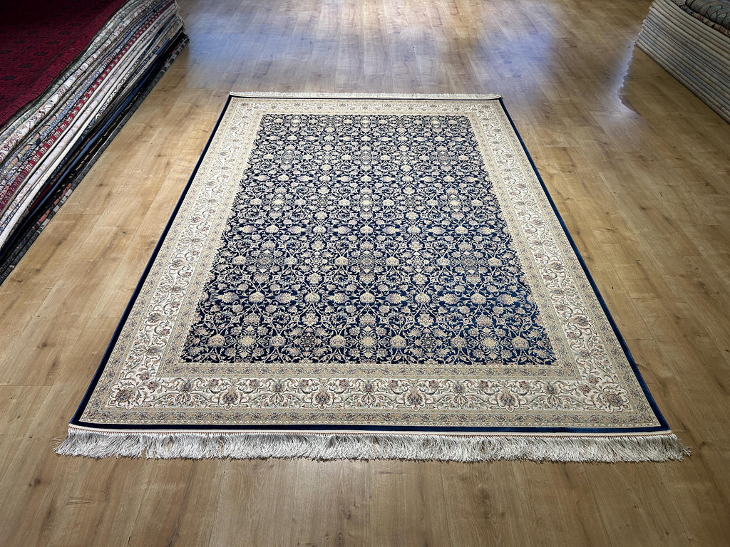 7x10 ft Floral Blue Silk Rug, Classic Silk Carpet, Luxury Home Decor