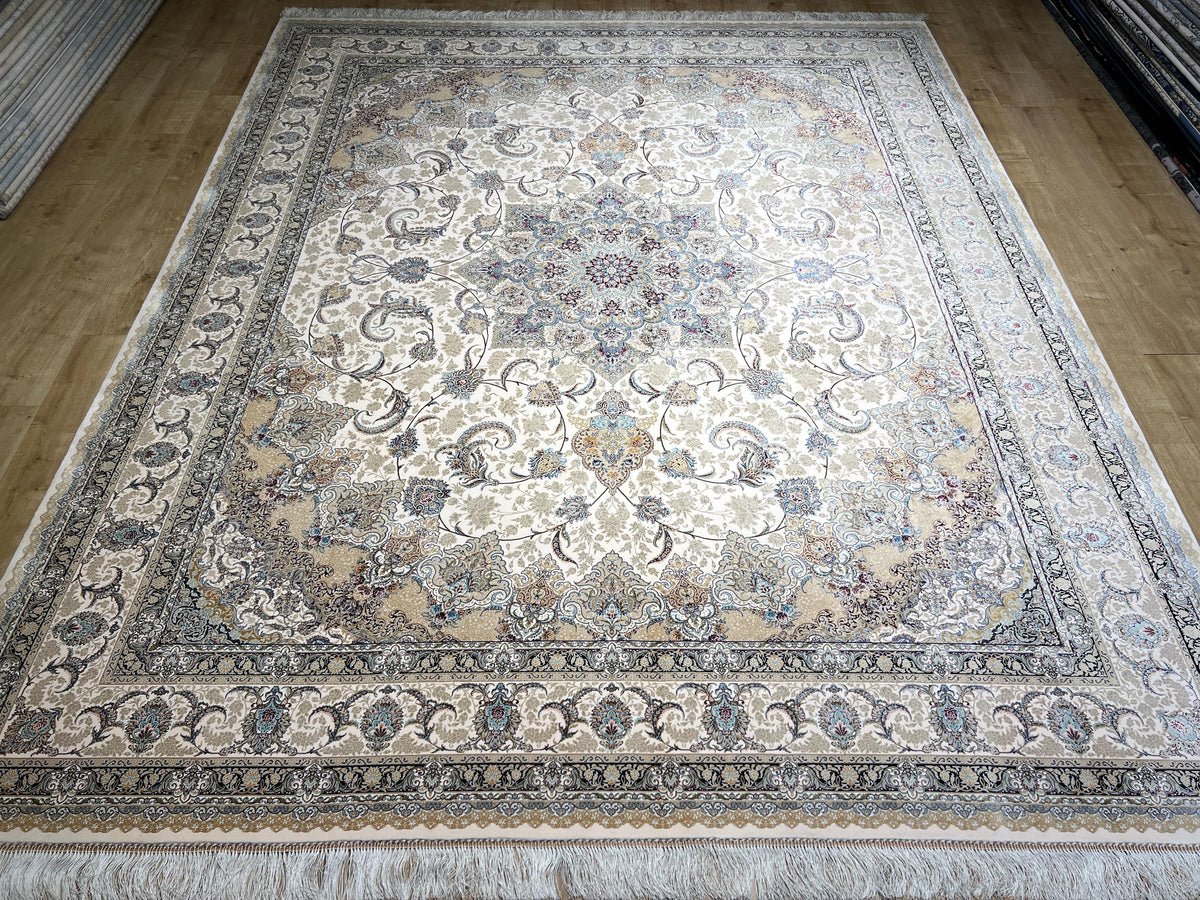 8x10ft Beige Floral Silk Rug, Classic Medallion Oriental Area Rug, Living Room Carpet