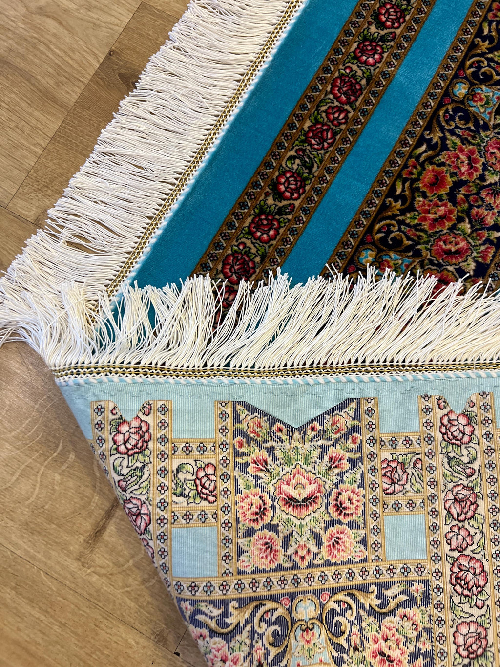 5x8 ft Blue Silk Rug, Floral Medallion and Border Design, Luxury Home Decor