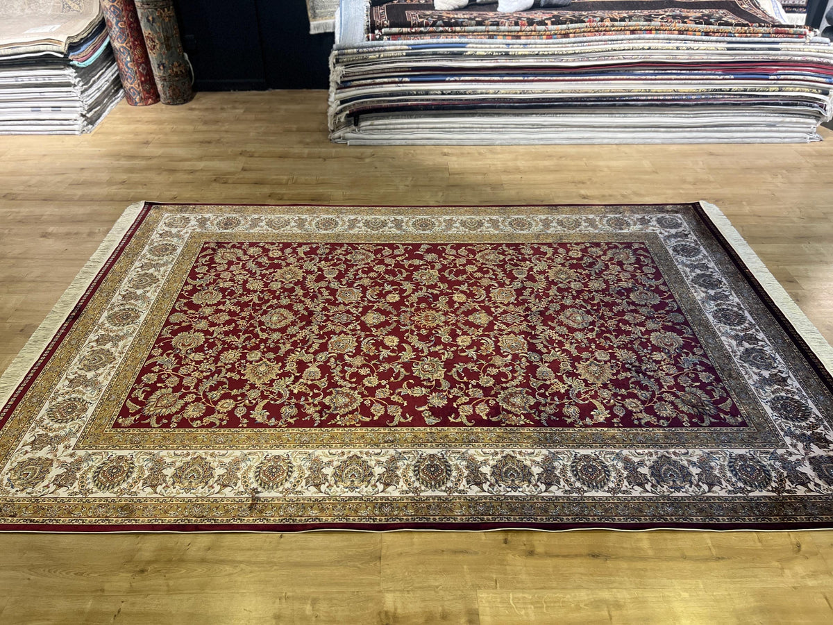 7x10 ft Red Silk Bamboo Rug , Traditional Floral Pattern Classic Carpet