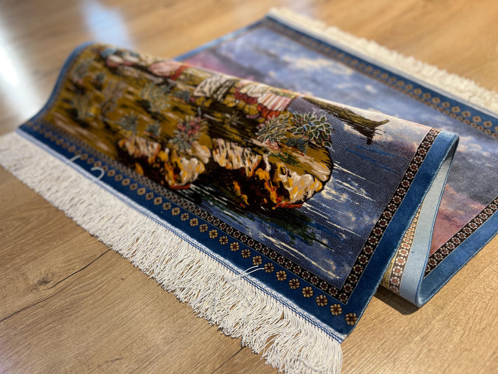 Old Istanbul Landscape Silk Rug, Decorative Table Mat, Tapestry