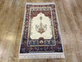 Silk Prayer Rug, Red Cream Muslim Gift Mat, Janamaz Rug 2.62x4.10 ft