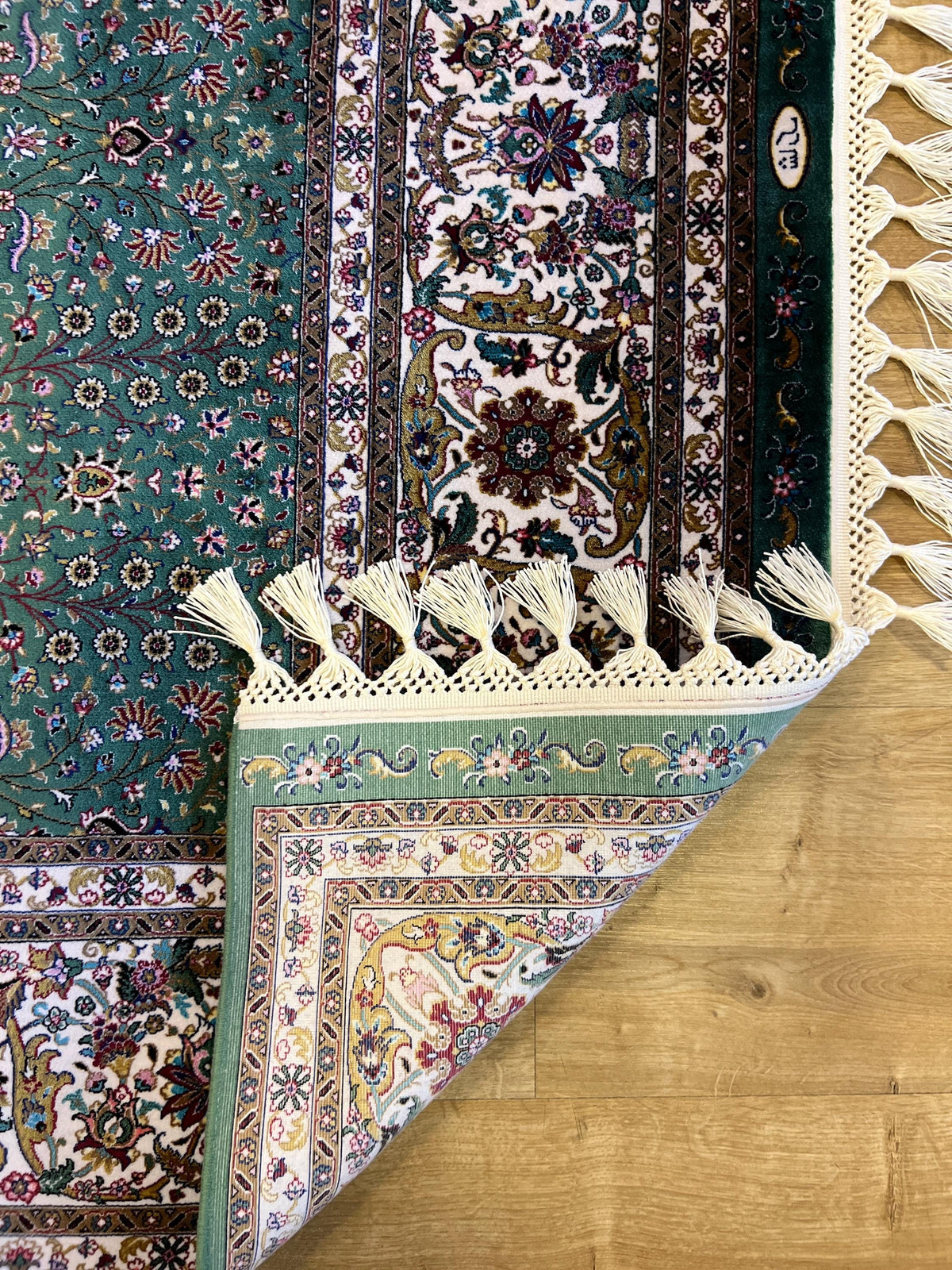 Green Modal Silk Turkish Carpet, 4x6 ft, Living Room Rug