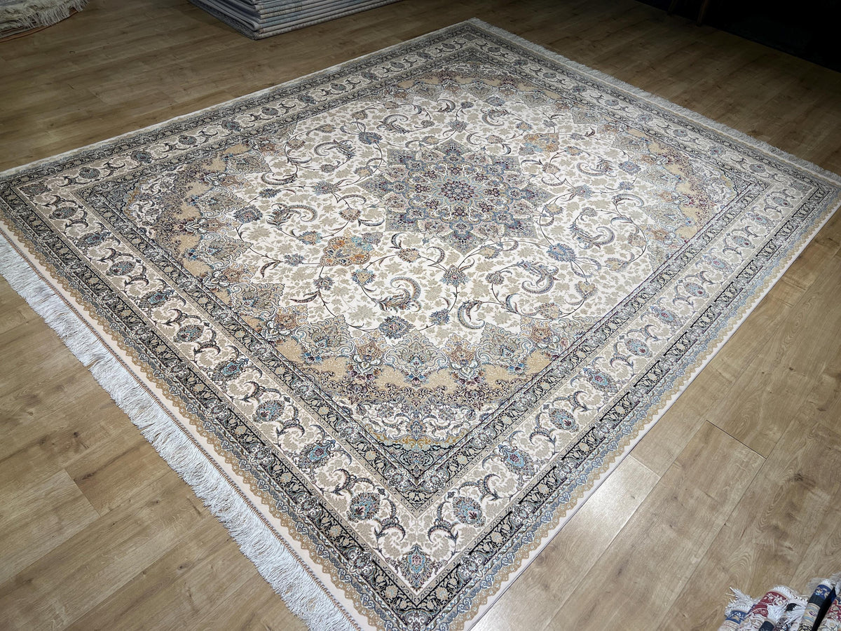 8x10ft Beige Floral Silk Rug, Classic Medallion Oriental Area Rug, Living Room Carpet