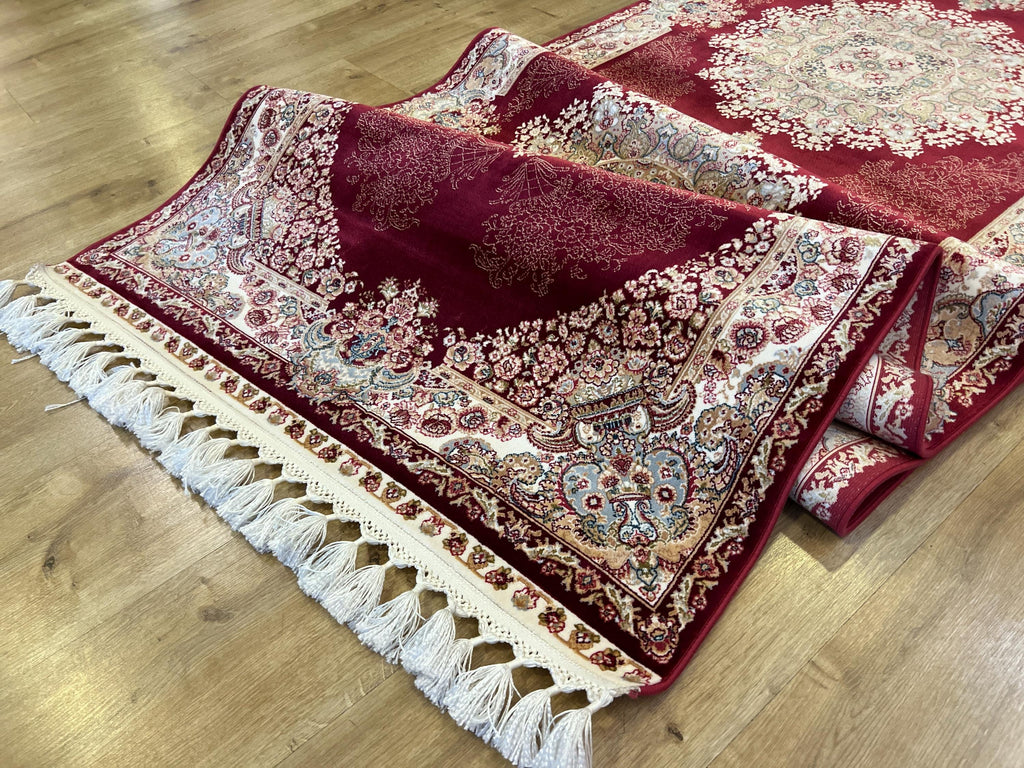 Red Medallion Silk Runner Rug, 3x10 ft, Classic Turkish Style Luxury Rug
