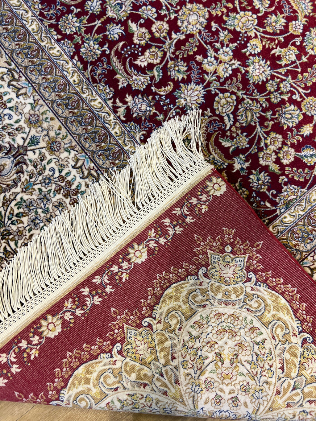 Red Modal Silk Palace Rug, Turkish Carpet 7x10