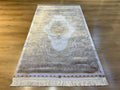 Ivory Silk Rug with Gold Pattern and Medallion, 3x5 ft, Classic Luxury Small Rug