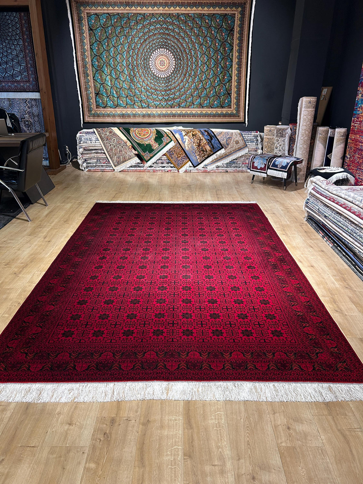 7x10 Ft Red Silk Rug, Ethnic Pattern Turkish Silk Carpet, Traditional Design