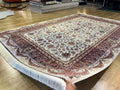 7x10 ft Ivory Silk Rug, Gold Floral and Red Border Silk Carpet, Classic Design