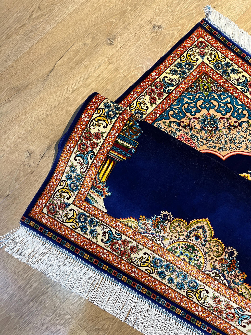 Blue Luxury Silk Prayer Rug, Gift Mat, Janamaz Mat