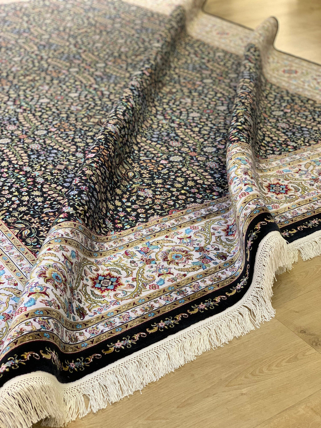Black Modal Silk Rug, Turkish Style, Home Decor (7x10 ft)