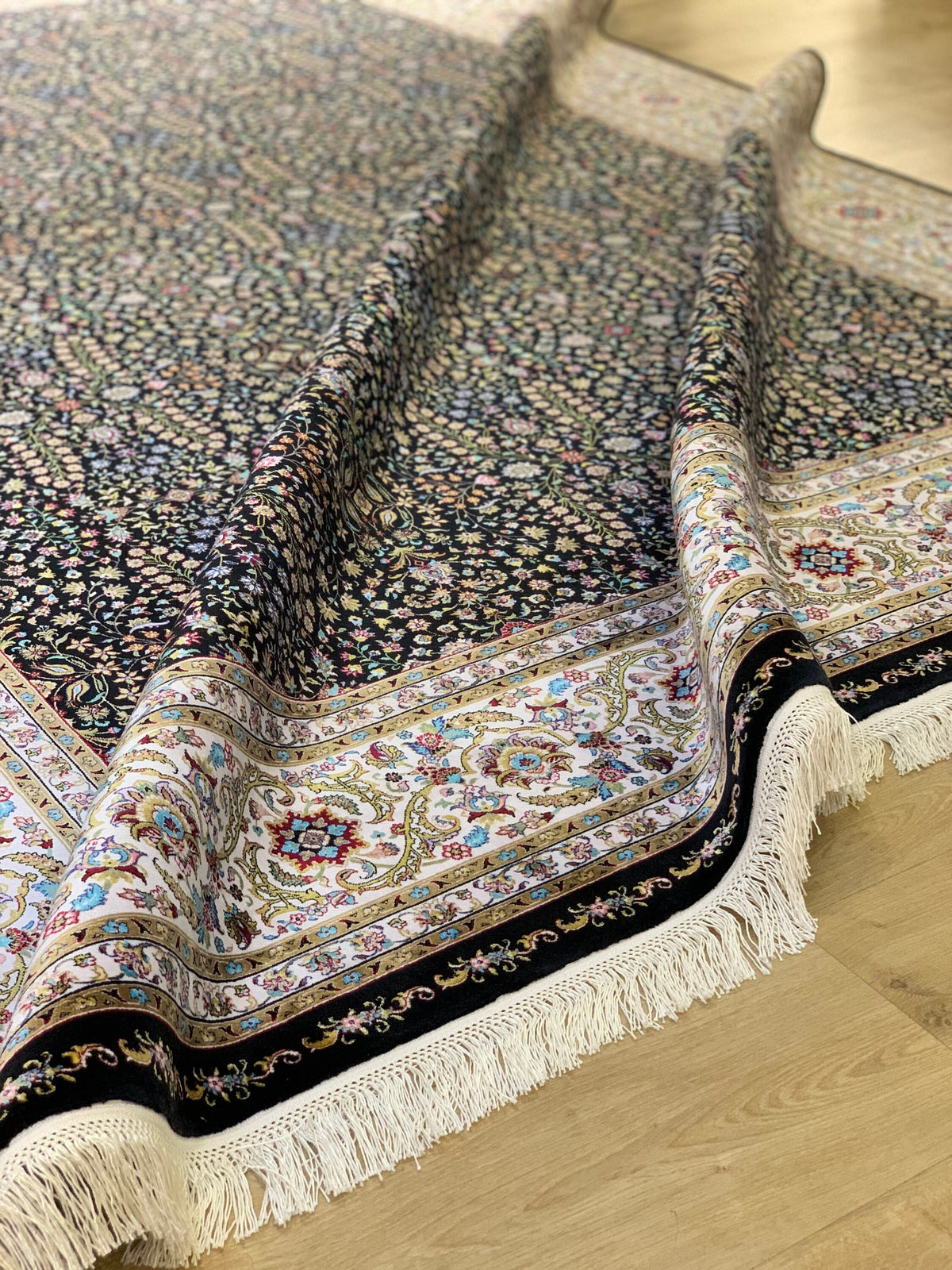 Black Modal Silk Rug, Turkish Style, Home Decor (7x10 ft)