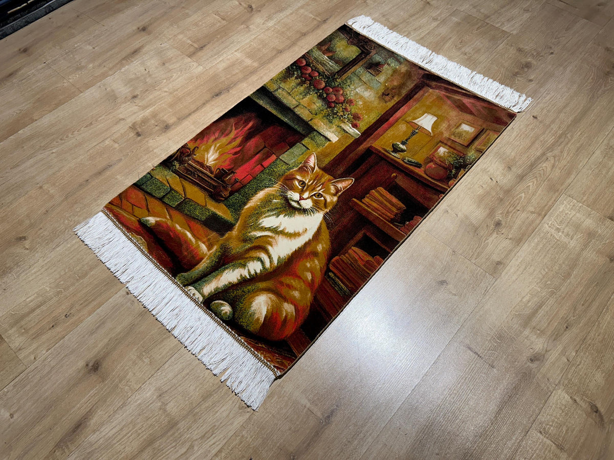 2x3 ft Silk Tapestry Rug, Cat Wall Hanging, Decorative Cat Table Mat, Home Decor