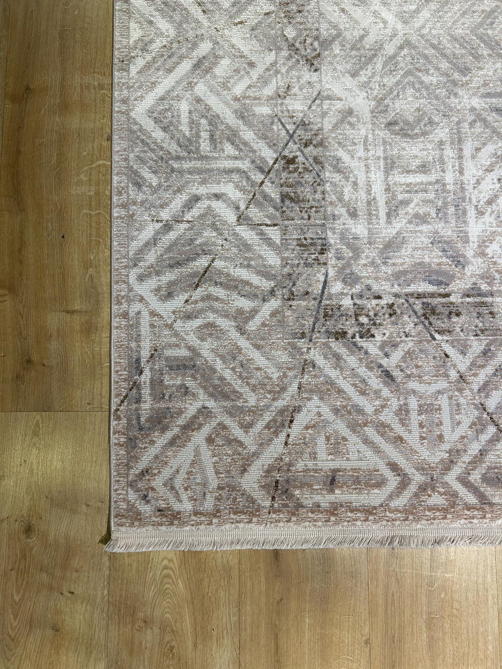 7x10 Ft Gray Beige Geometric Pattern Bamboo Rug, Bamboo Carpet, Modern Home Decor