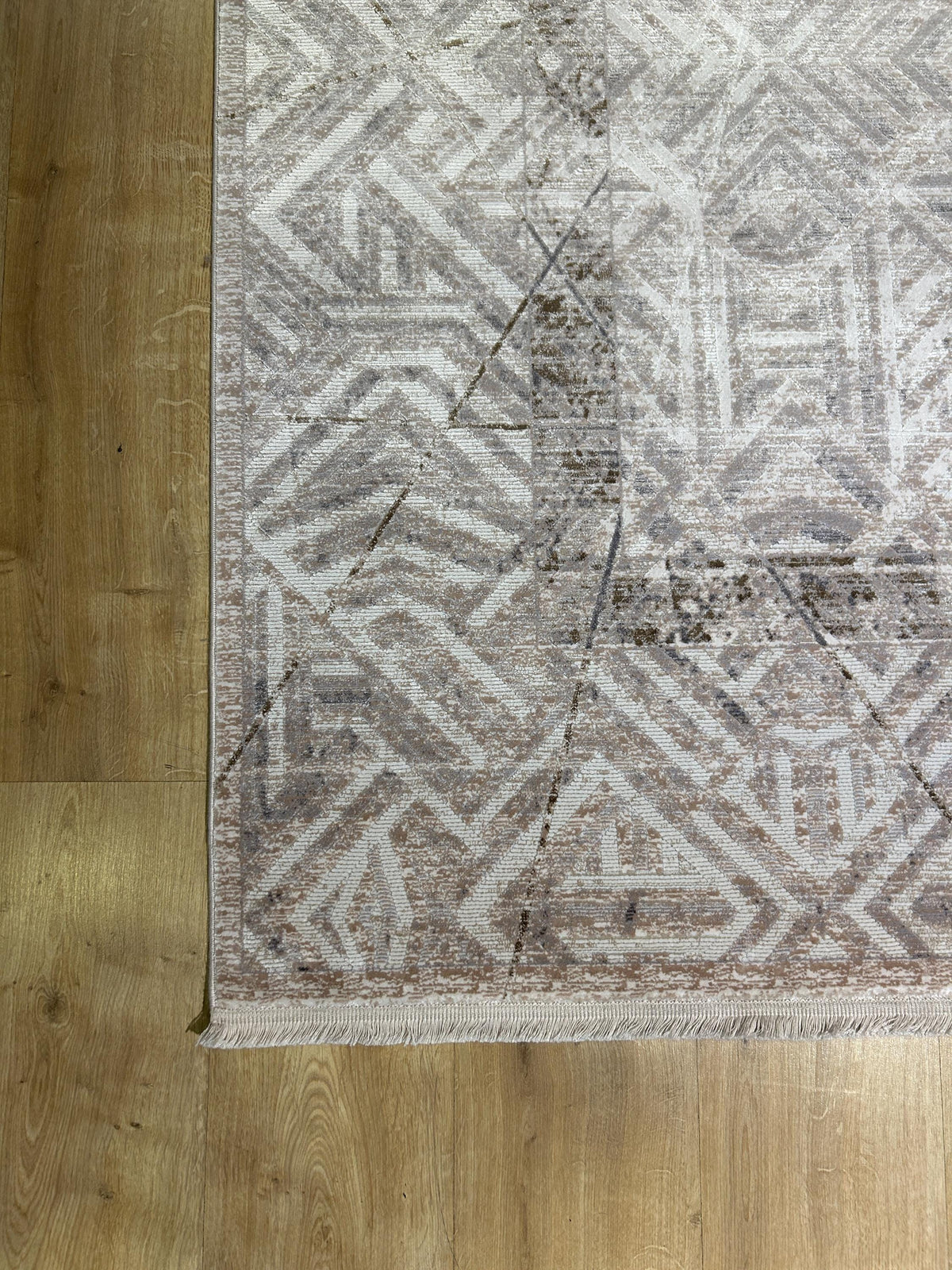 7x10 Ft Gray Beige Geometric Pattern Bamboo Rug, Bamboo Carpet, Modern Home Decor