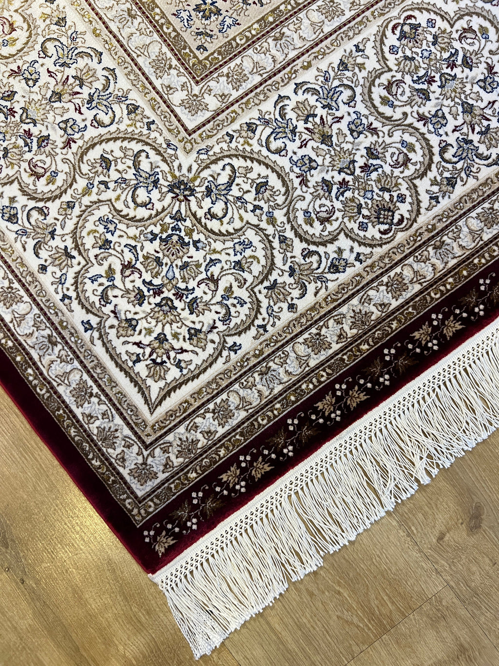 7x10 ft Silk Rug, Red Ground Gold Medallion Classic Design Silk Carpet
