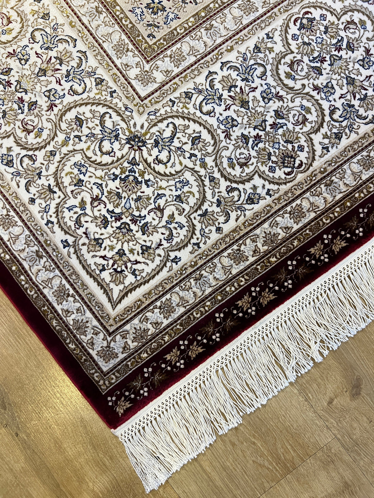 7x10 ft Silk Rug, Red Ground Gold Medallion Classic Design Silk Carpet