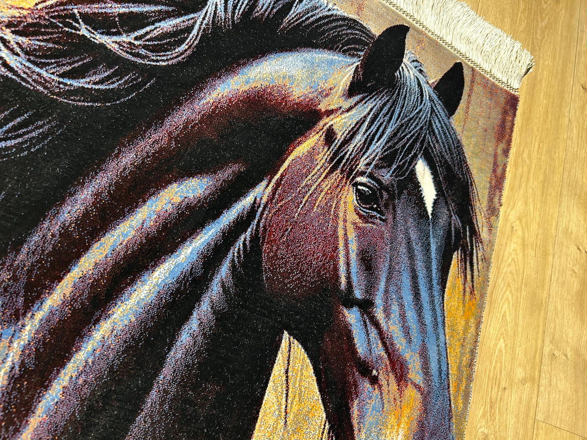 Horse Portrait Tapestry, Black Horse Silk Rug, Woven Wall Hanging, Rustic Home Decor