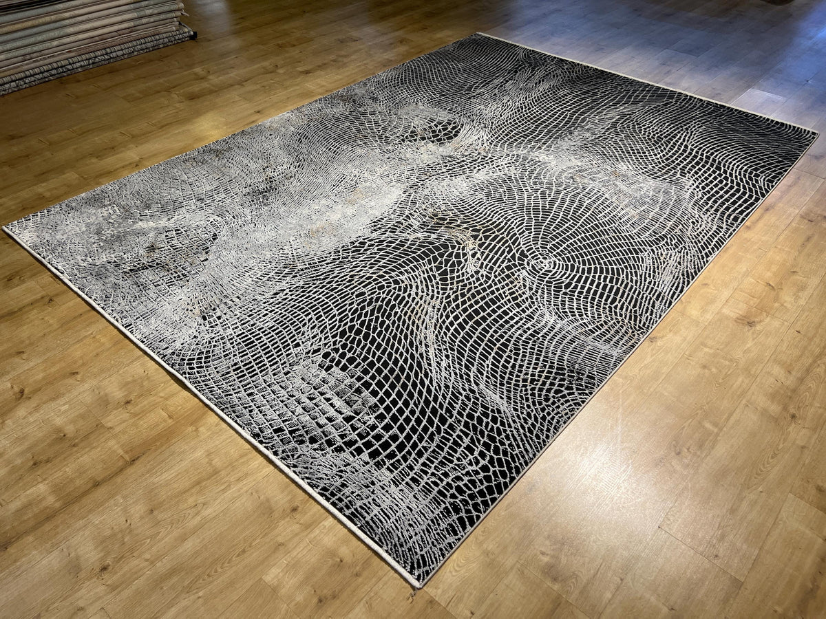 7x10 Ft Gray Abstract Line Bamboo Area Rug