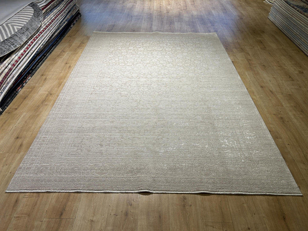 Beige Bamboo Rug with Traditional Modern Distressed Floral Patterns