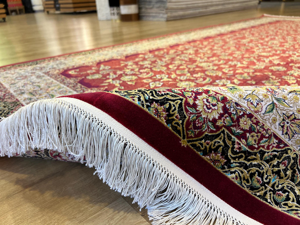Red Modal Silk Turkish Carpet, Palace Style Rug, 7x10 ft