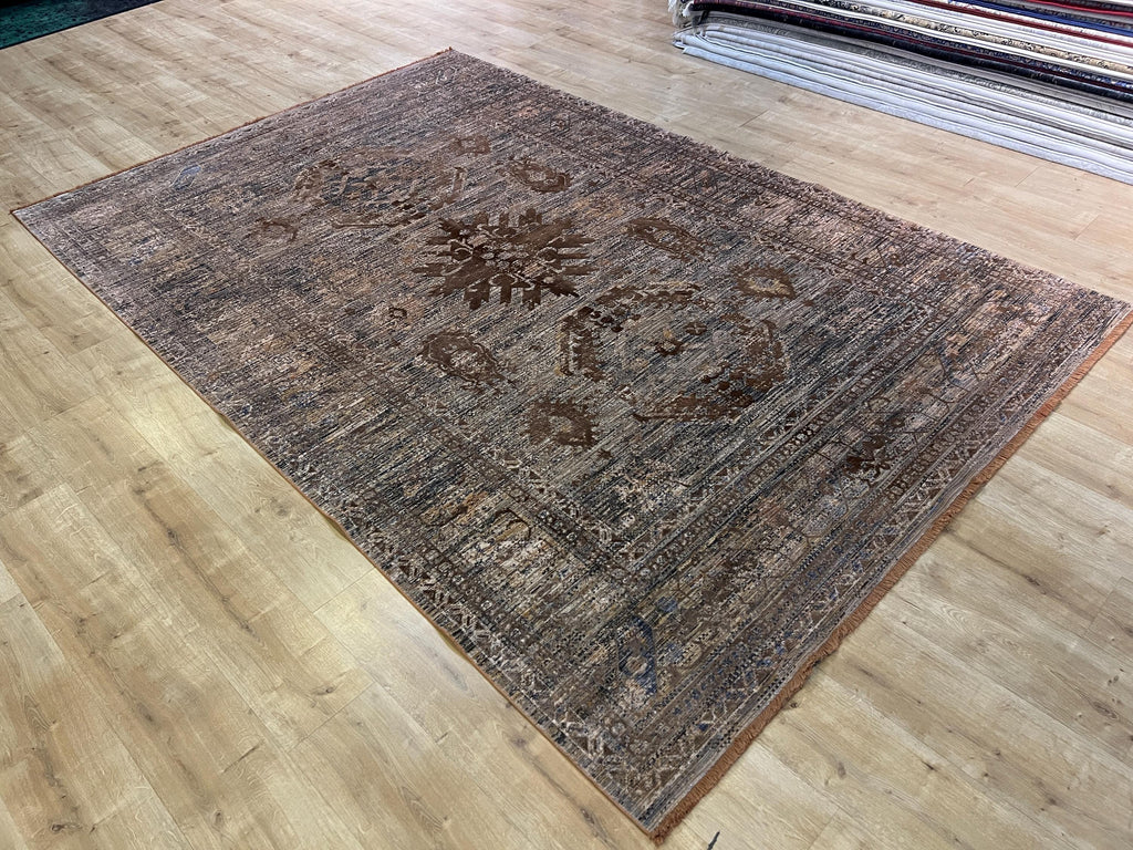 Gray Copper 7x10 Ft Bamboo Rug with Antique Distressed Pattern