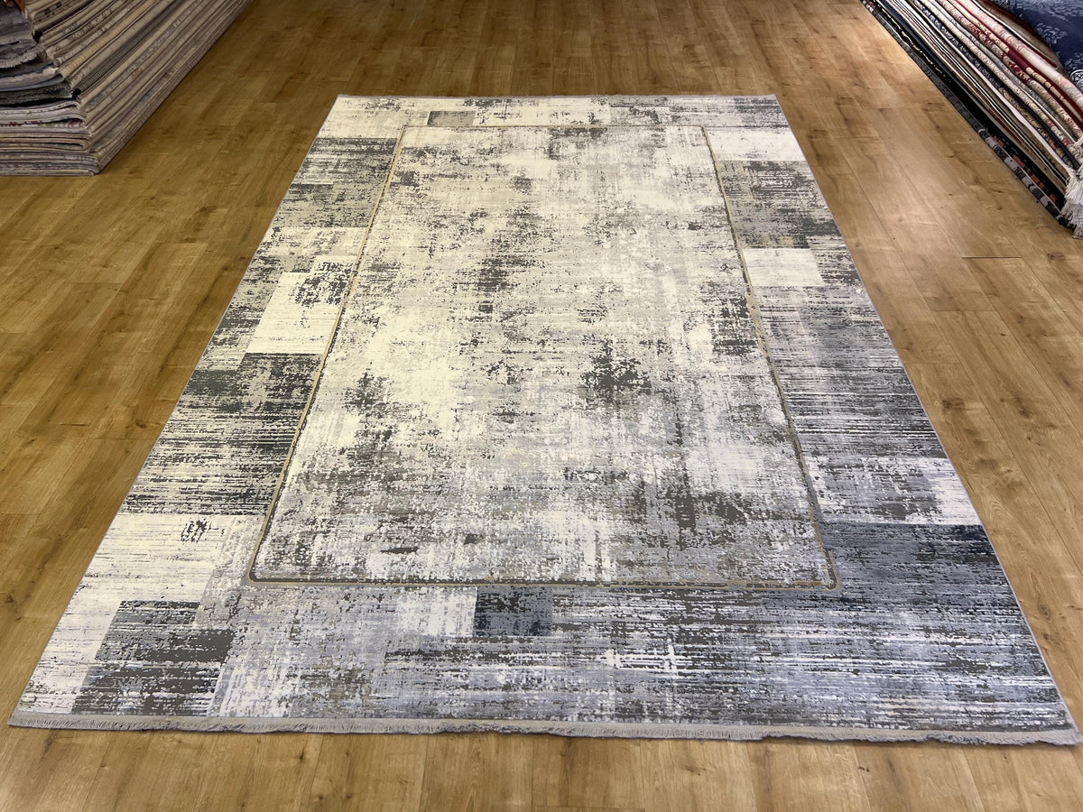 7x10 Ft Gray Modern Bamboo Rug with Framed Border Design