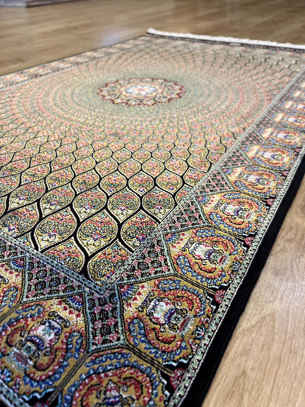 Black Gold Modal Silk Rug, Turkish Table Decor (2x3 ft)