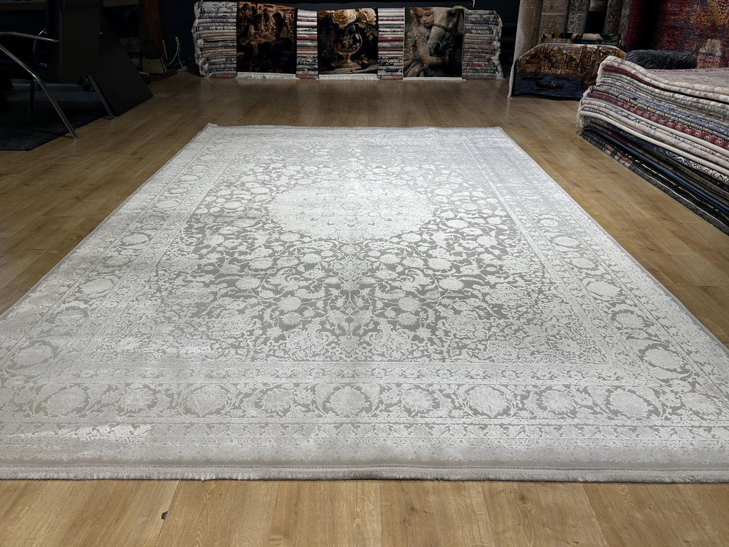 7x10 ft Ivory Bamboo Medallion Design Rug, Classic Turkish Rug