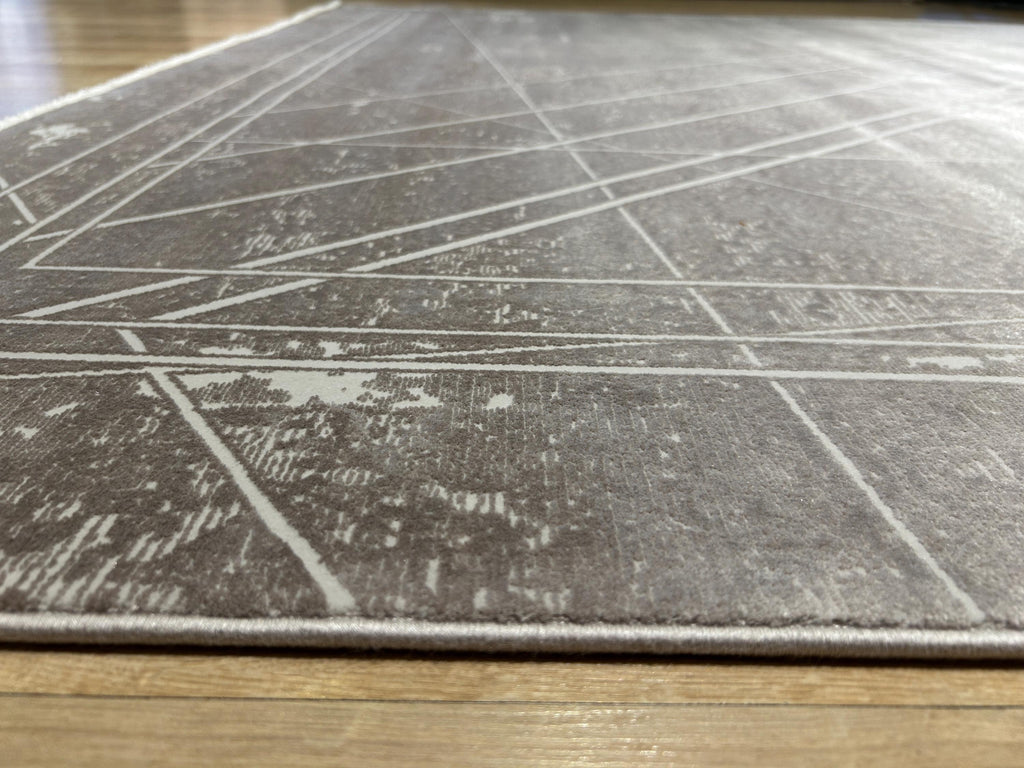7x10 ft Gray Bamboo Rug, Geometric Striped Pattern, Abstract Modern Area Rug