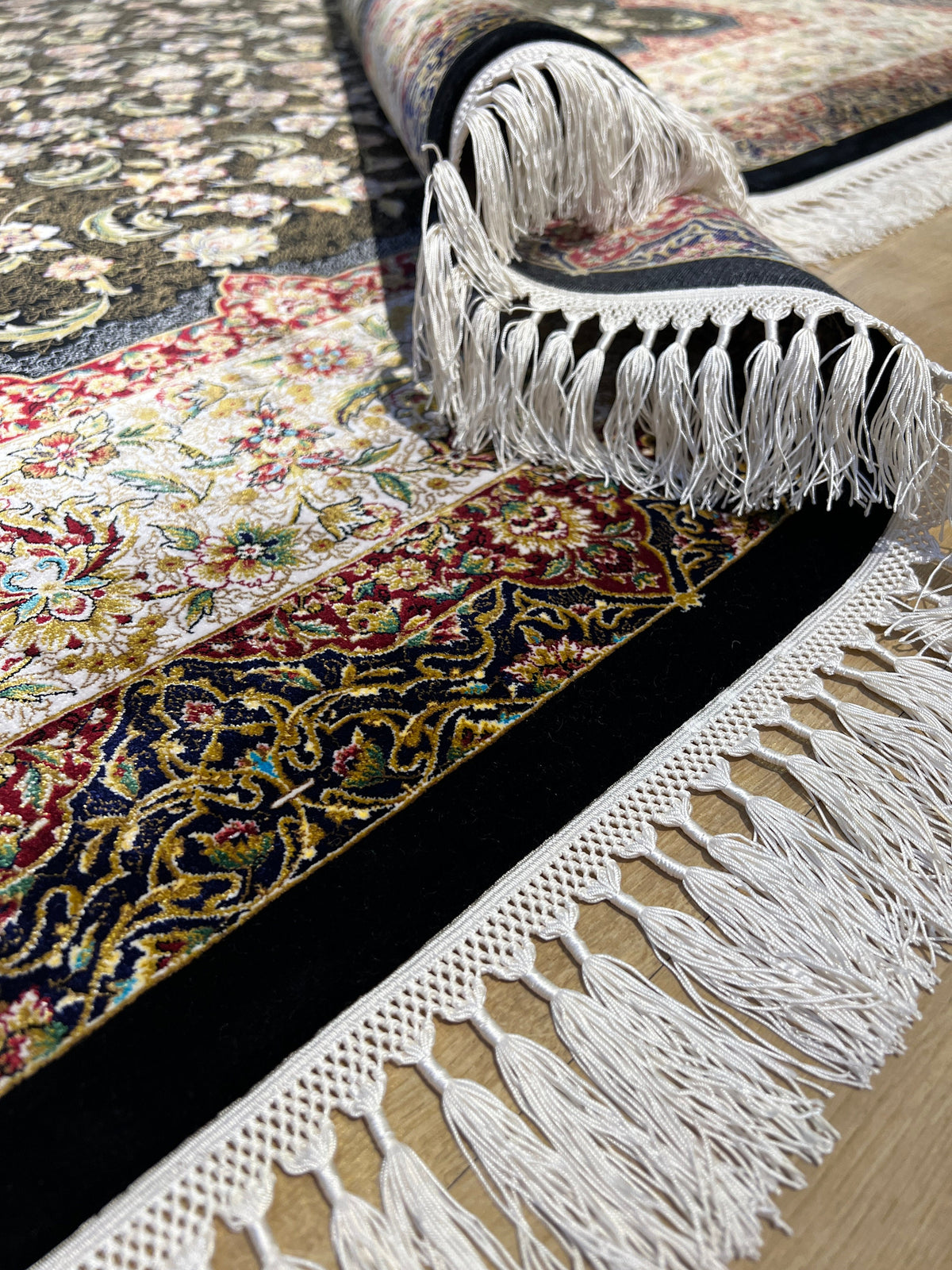 Oversize Floral Silk Turkish Rug, 7x10 ft, Living Room Carpet