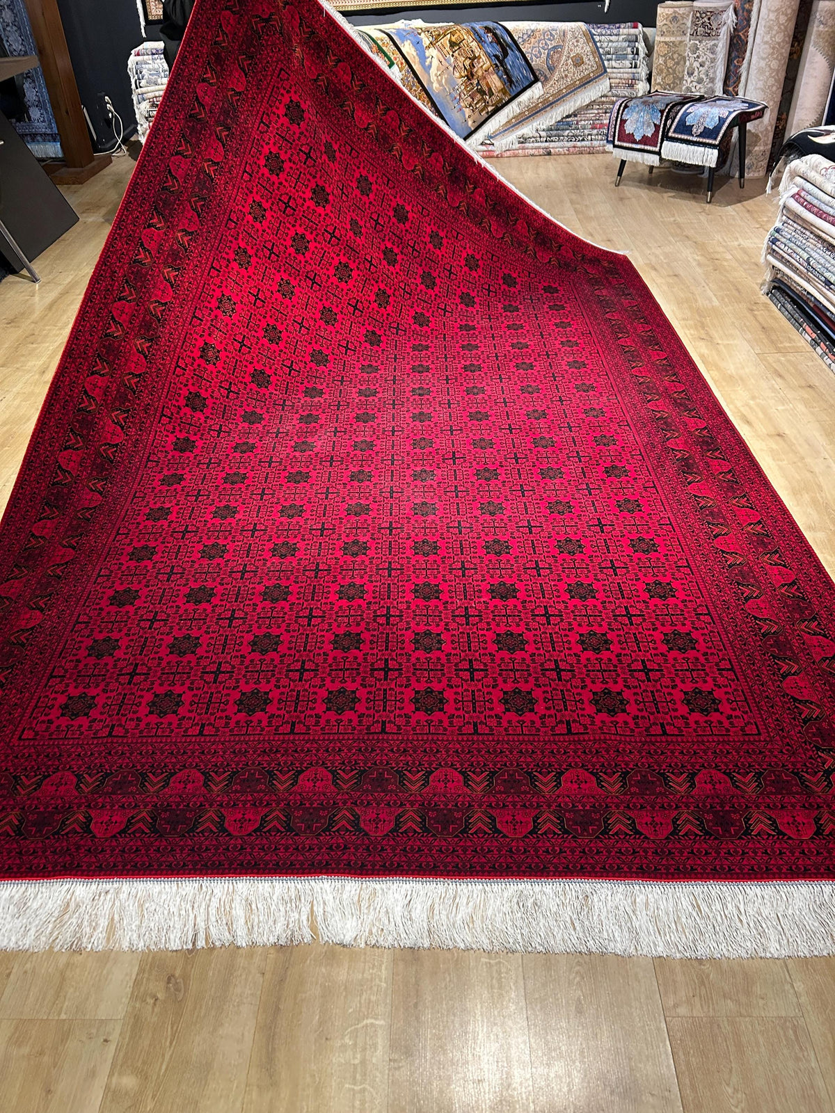 7x10 Ft Red Silk Rug, Ethnic Pattern Turkish Silk Carpet, Traditional Design