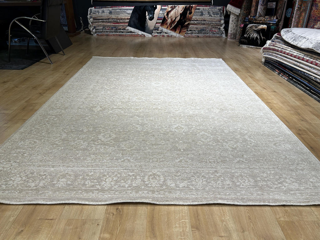 Beige Floral Distressed Bamboo Rug with Traditional Modern Floral Patterns