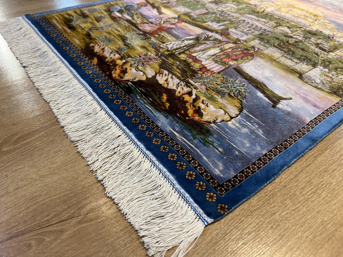 Old Istanbul Landscape Silk Rug, Decorative Table Mat, Tapestry