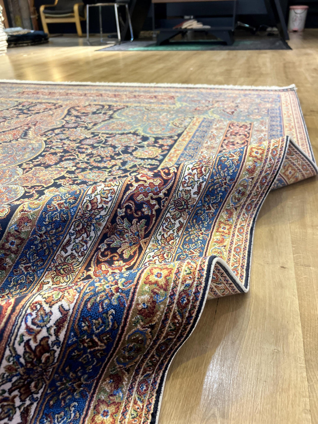 7x10 ft Dark Blue Silk Rug, Classic Medallion Design Silk Carpet, Luxury Home Decor