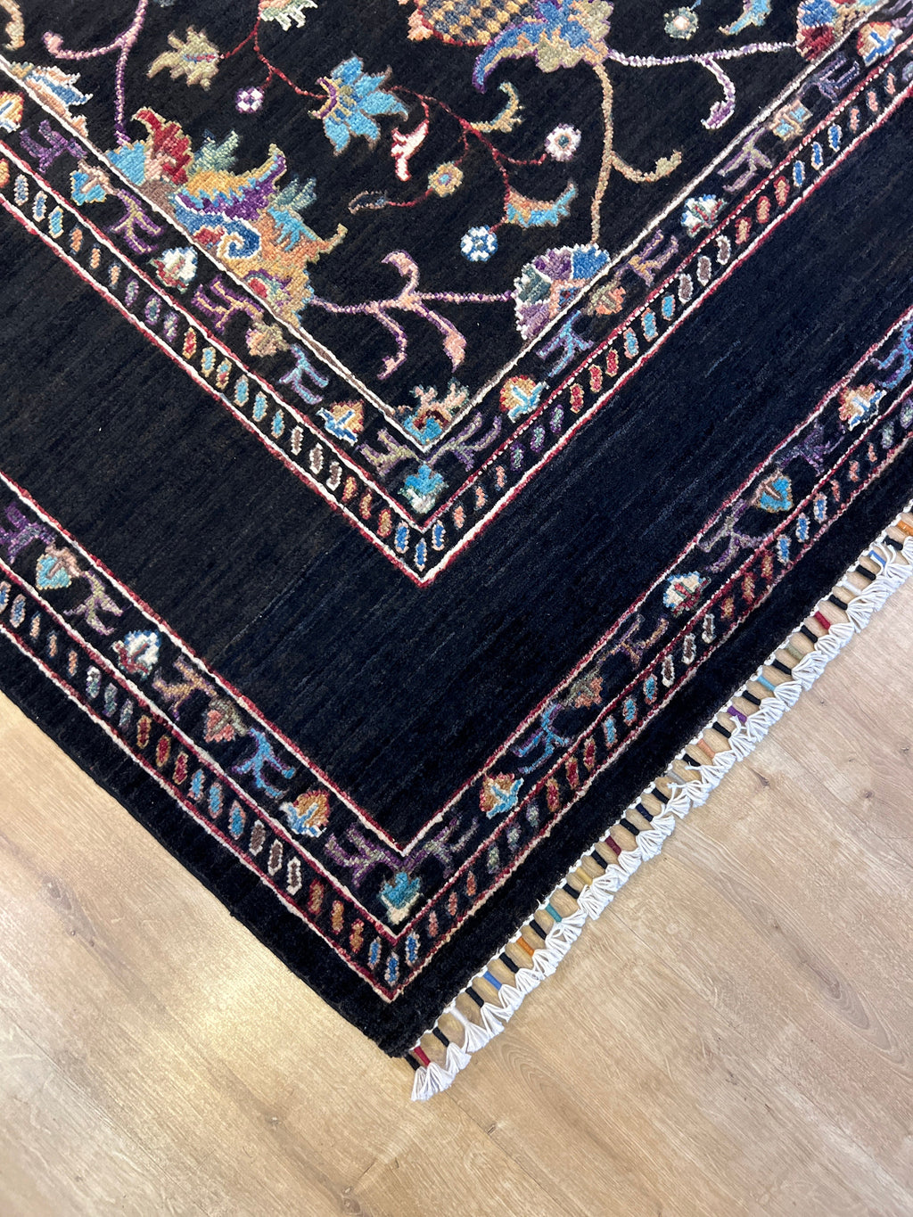 Wool Rug, 6x8 ft, Black Traditional Carpet