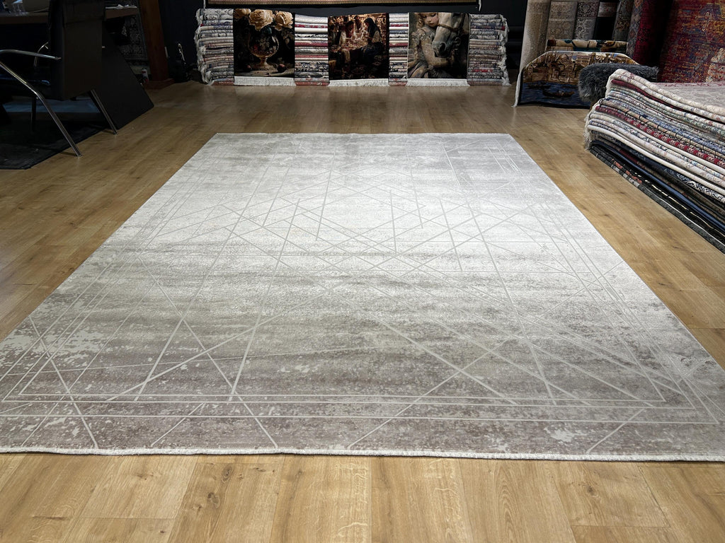 7x10 ft Gray Bamboo Rug, Geometric Striped Pattern, Abstract Modern Area Rug