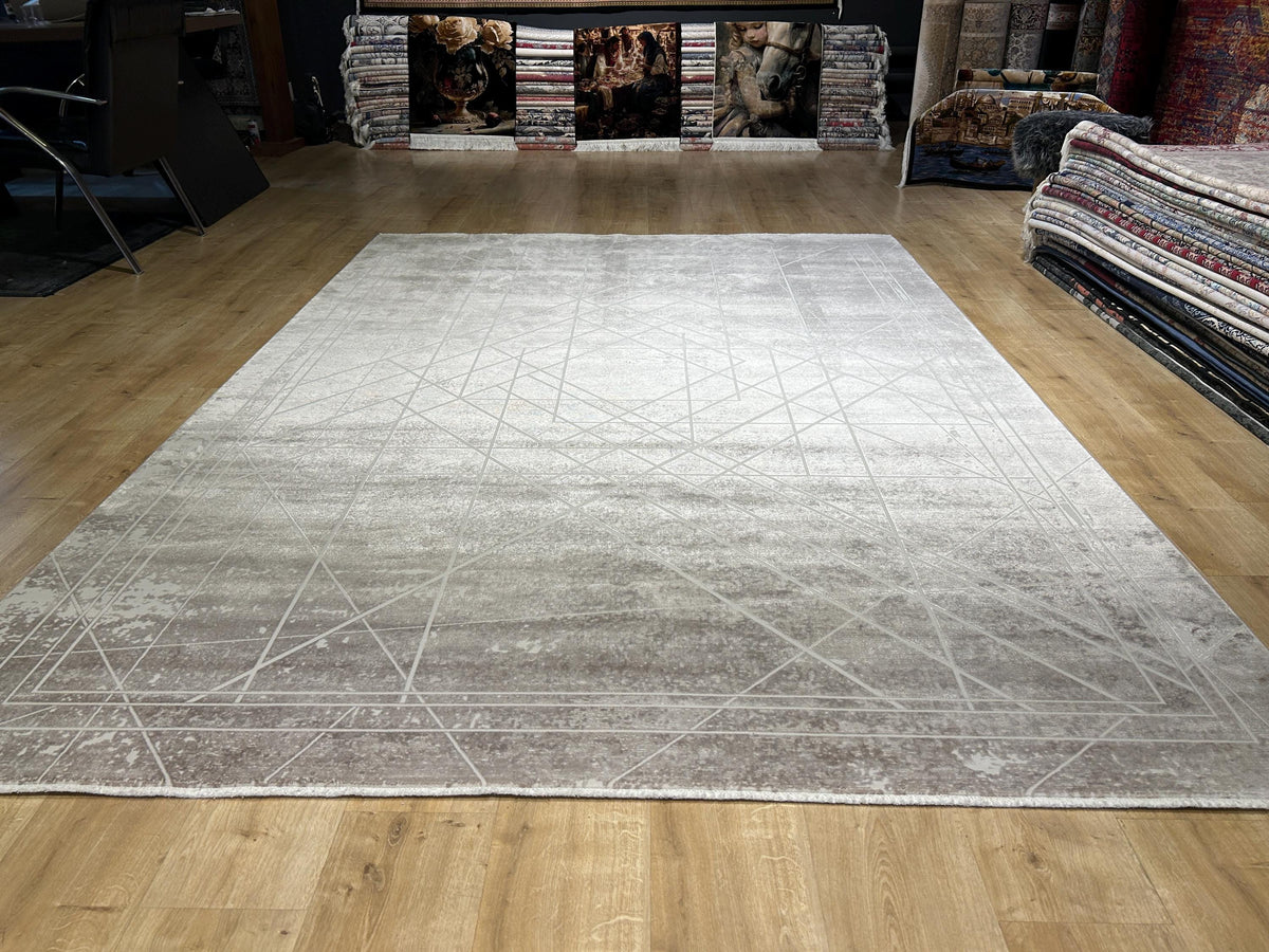7x10 ft Gray Bamboo Rug, Geometric Striped Pattern, Abstract Modern Area Rug