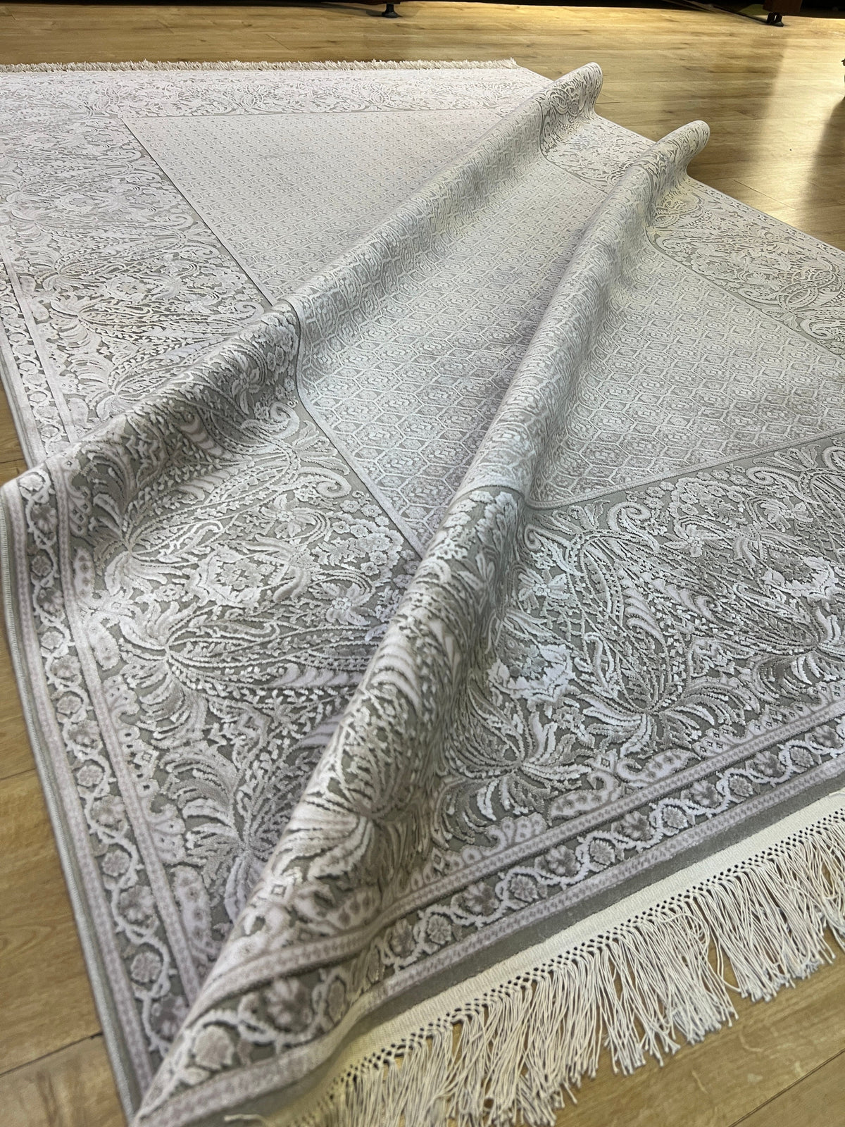 Gray Bamboo Rug, Turkish Luxury Carpet, 5x8 ft