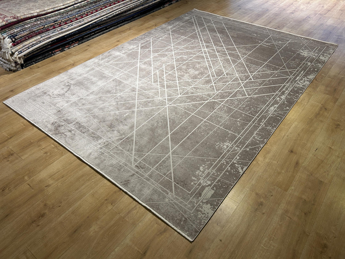 7x10 ft Gray Bamboo Rug, Geometric Striped Pattern, Abstract Modern Area Rug