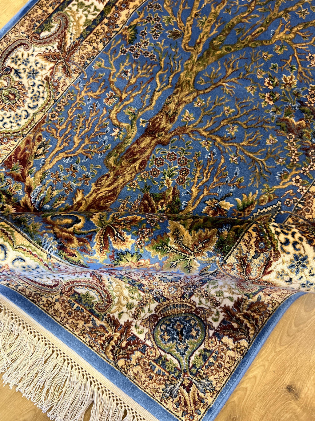 Blue Tree of Life Silk Table Rug, Luxury Gift Mat, Tapestry