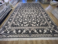10x13 ft Black Classic Silk Rug with Gold Floral Motifs, Big Silk Carpet