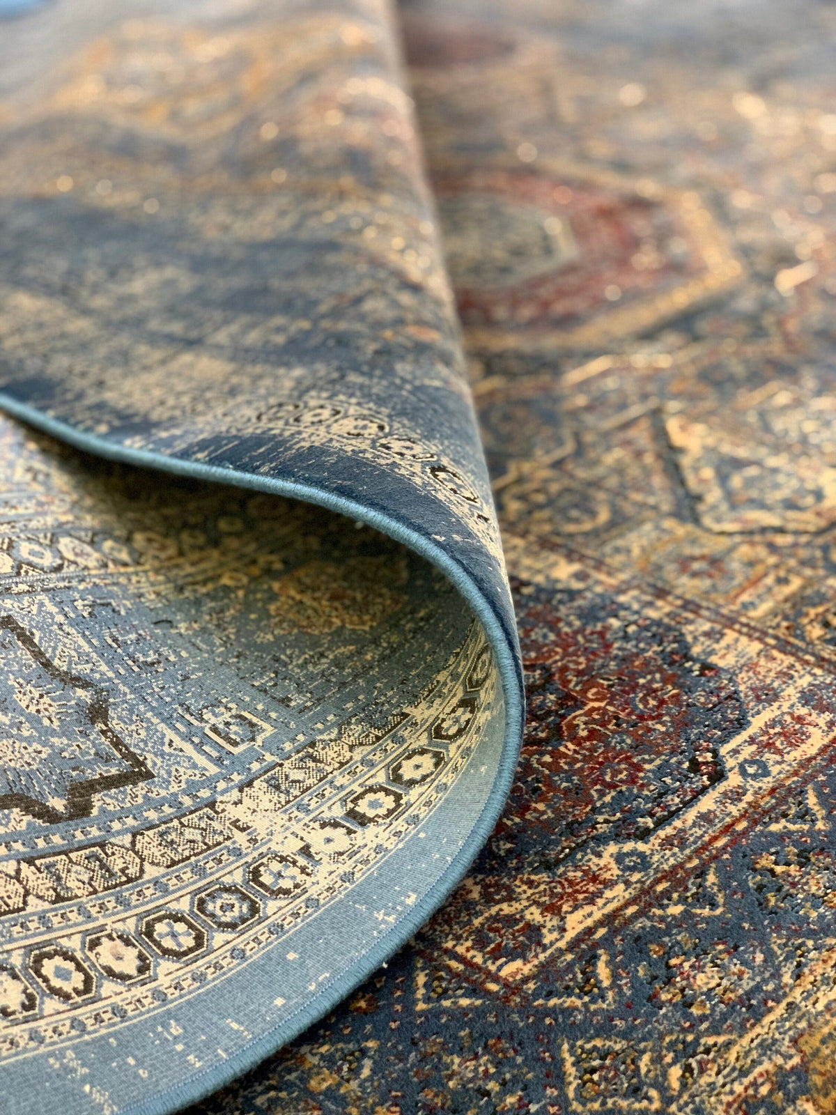 Blue Bamboo Rug, Ethnic Style, 5x8 ft Soft Touch
